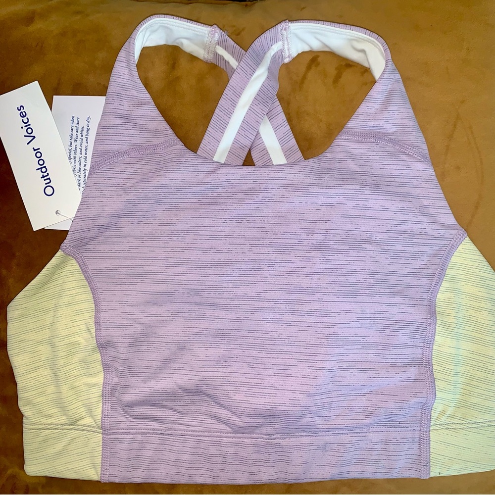 OUTDOOR VOICES Lavender & Cream Cross Back Activewear Top Sports Bra size Small - Picture 2 of 4